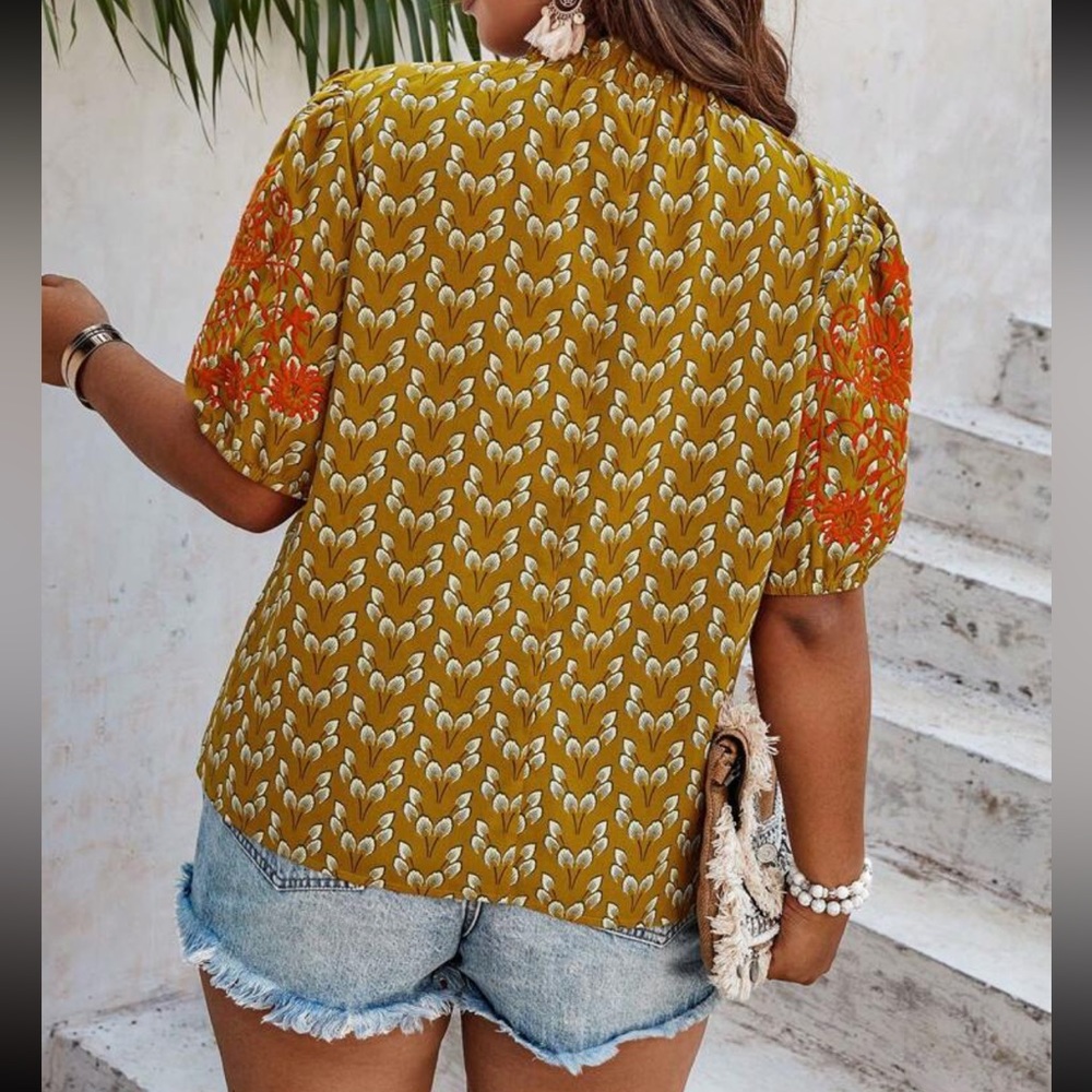 Boho plus size puff sleeve blouse - Picture 3 of 5